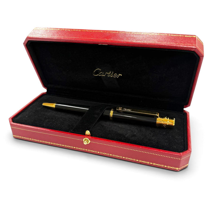 極美品▼Cartier カルティエ OP000225 サントス ドゥ カルティエ LM コンポジット フィニッシュ ボールペン ブラック ゴールド 筆記◎