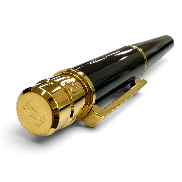 極美品▼Cartier カルティエ OP000225 サントス ドゥ カルティエ LM コンポジット フィニッシュ ボールペン ブラック ゴールド 筆記◎