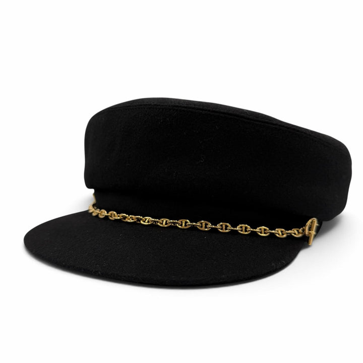 美品☆HERMES エルメス ベルイル キャスケット カシミヤ100％ ゴールド金具 シェーヌダンクル ブラック 56 フランス製 正規品 レディース