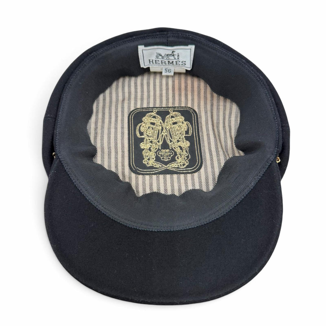 美品☆HERMES エルメス ベルイル キャスケット カシミヤ100％ ゴールド金具 シェーヌダンクル ブラック 56 フランス製 正規品 レディース