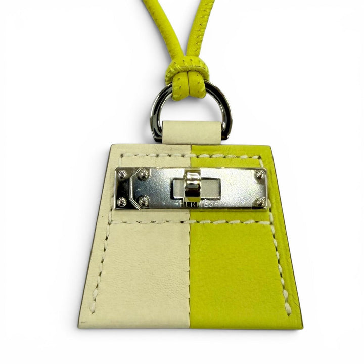 未使用品☆HERMES エルメス モンプティケリー ネックレス レザー ライム/クレ シルバー金具 フランス製 レディース 箱・保存袋付き
