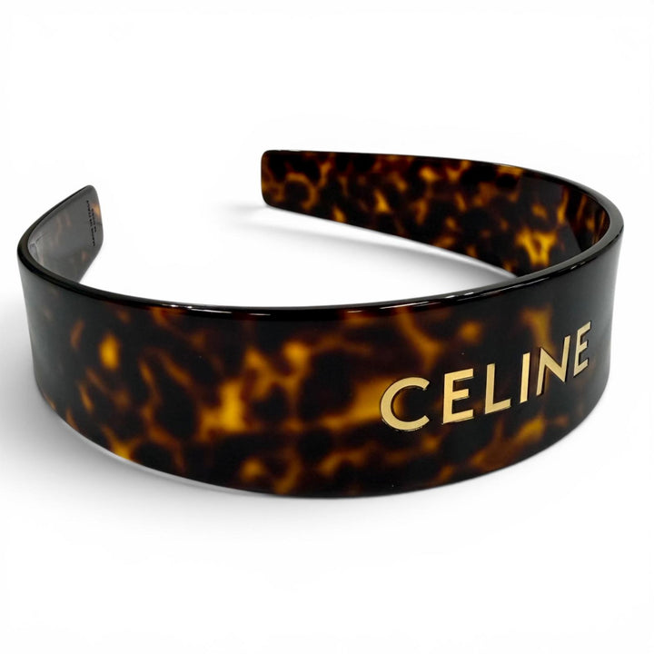 極美品★CELINE セリーヌ 46Y376CEA ヘッドバンド アセテート＆スチール ロゴデザイン べっ甲柄 カチューシャ ブラウン イタリア製 箱付
