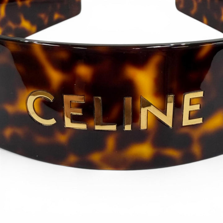 極美品★CELINE セリーヌ 46Y376CEA ヘッドバンド アセテート＆スチール ロゴデザイン べっ甲柄 カチューシャ ブラウン イタリア製 箱付