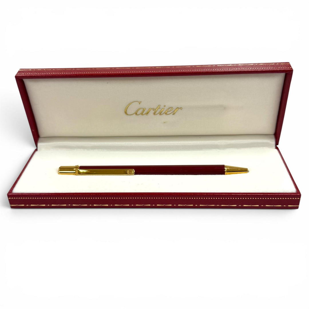 美品★Cartier カルティエ マストドゥカルティエ ボールペン ツイスト式 ボルドー ゴールド フランス製 レディース 筆記確認済み