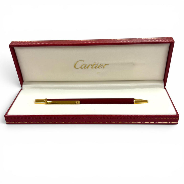 美品★Cartier カルティエ マストドゥカルティエ ボールペン ツイスト式 ボルドー ゴールド フランス製 レディース 筆記確認済み