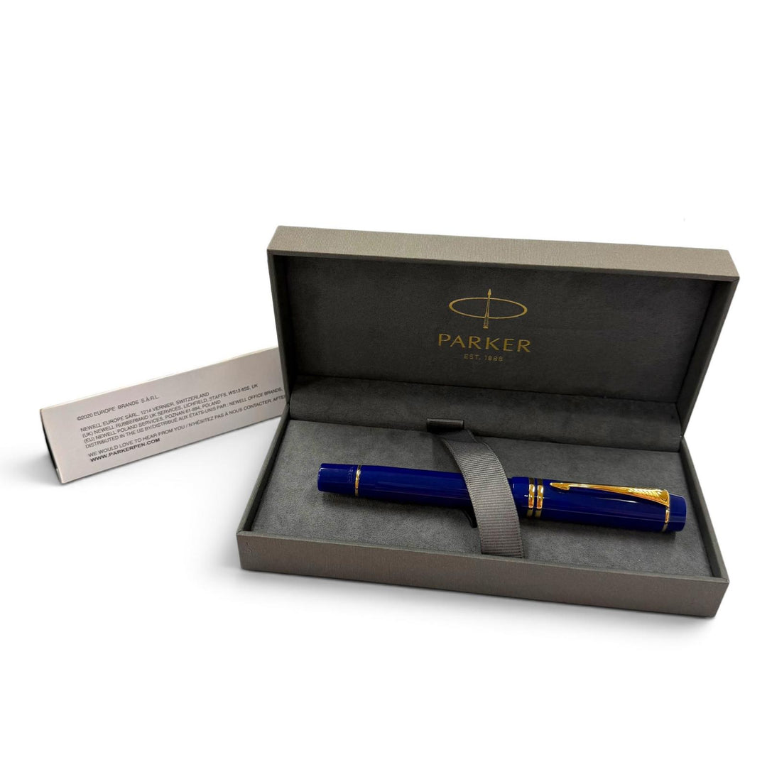 極美品▼PARKER パーカー デュオフォールド ラピスラズリGT M センテニアル ペン先18K Mニブ 万年筆 ブルー ゴールド フランス製 箱付き
