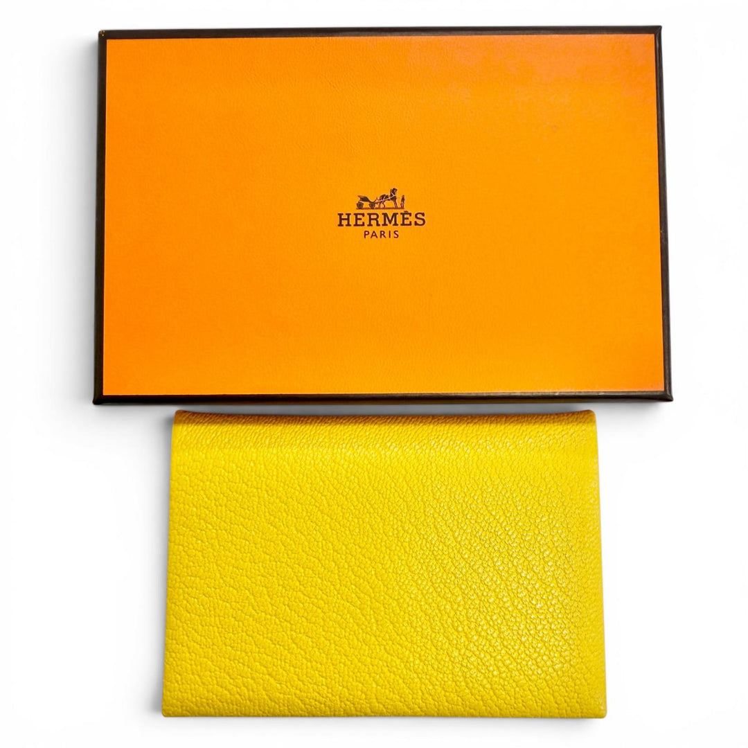 極美品△HERMES エルメス カルヴィ ヴェルソ シェーブルミゾル クミン ブルーザンジバル シルバー金具 カードケース B刻印 仏製 箱付き