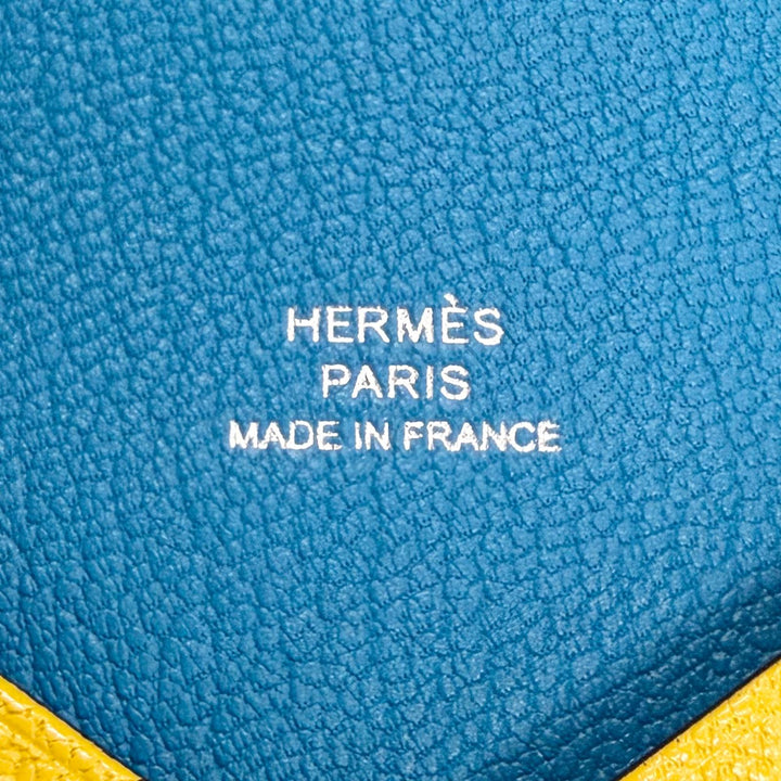 極美品△HERMES エルメス カルヴィ ヴェルソ シェーブルミゾル クミン ブルーザンジバル シルバー金具 カードケース B刻印 仏製 箱付き