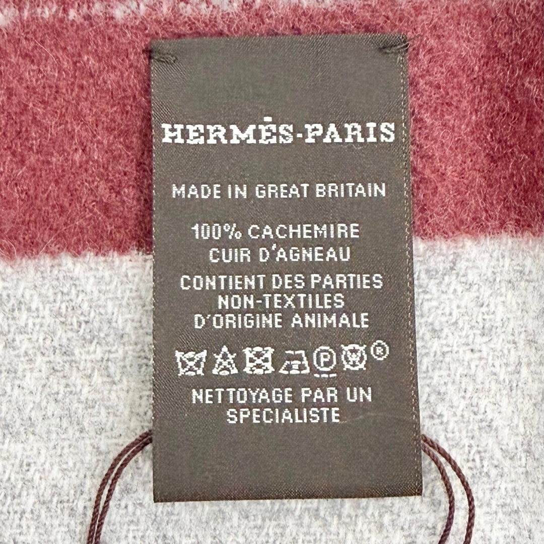 未使用品△HERMES エルメス マフラー コンクール カシミヤ100％ グリ クレール シネ ルージュH 現行品 2025年12月購入 定価162800円 箱付