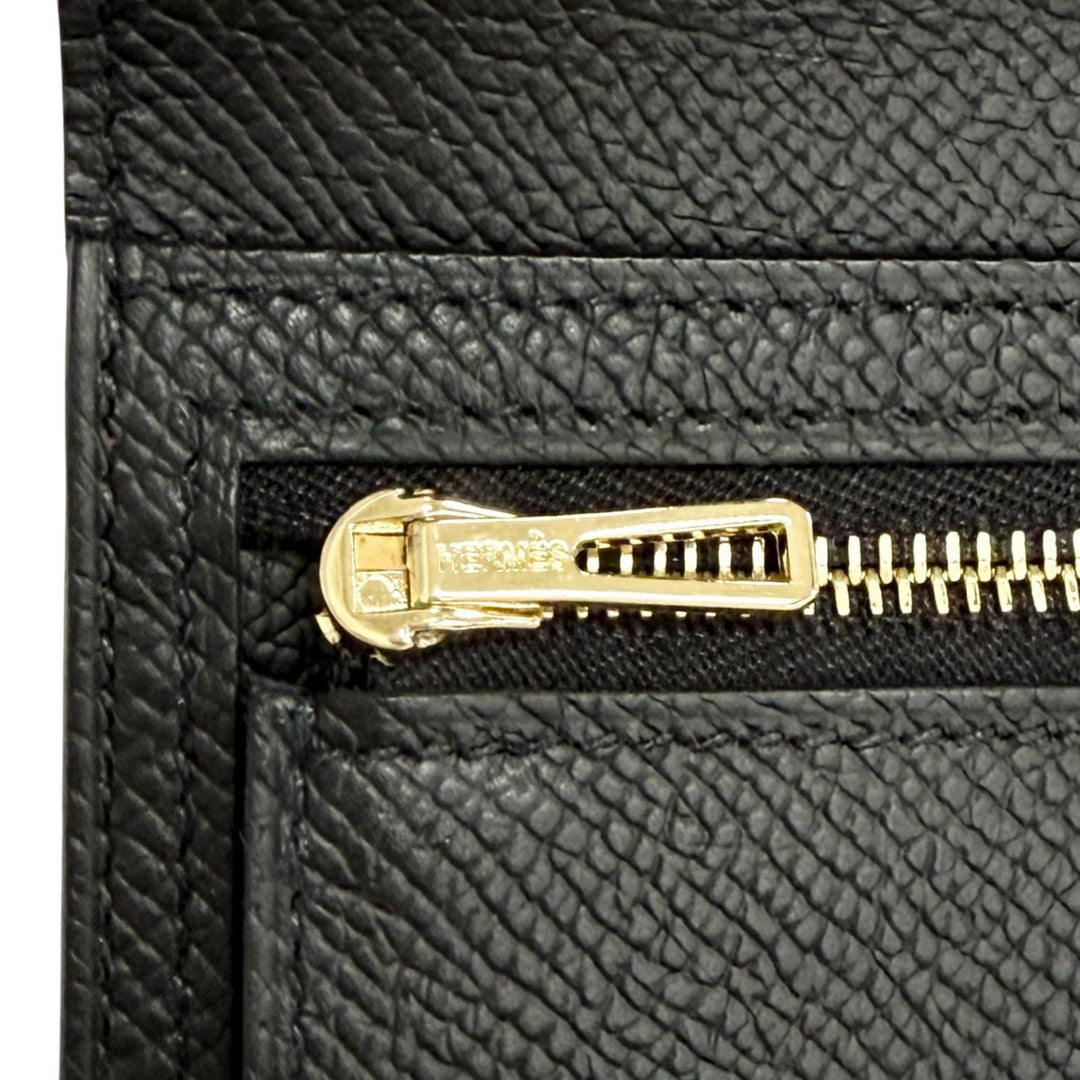 未使用品△HERMES エルメス ベアンコンパクト ヴォーエプソン ゴールド金具 コンパクトウォレット 二つ折り財布 ブラック K刻印 箱付き