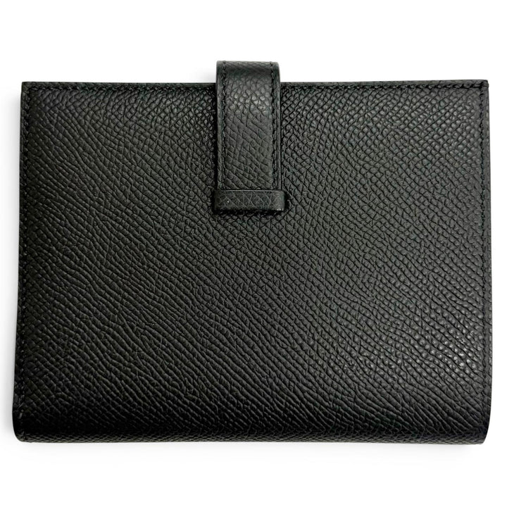 未使用品△HERMES エルメス ベアンコンパクト ヴォーエプソン ゴールド金具 コンパクトウォレット 二つ折り財布 ブラック K刻印 箱付き