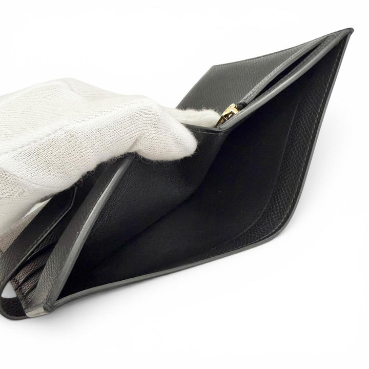 未使用品△HERMES エルメス ベアンコンパクト ヴォーエプソン ゴールド金具 コンパクトウォレット 二つ折り財布 ブラック K刻印 箱付き