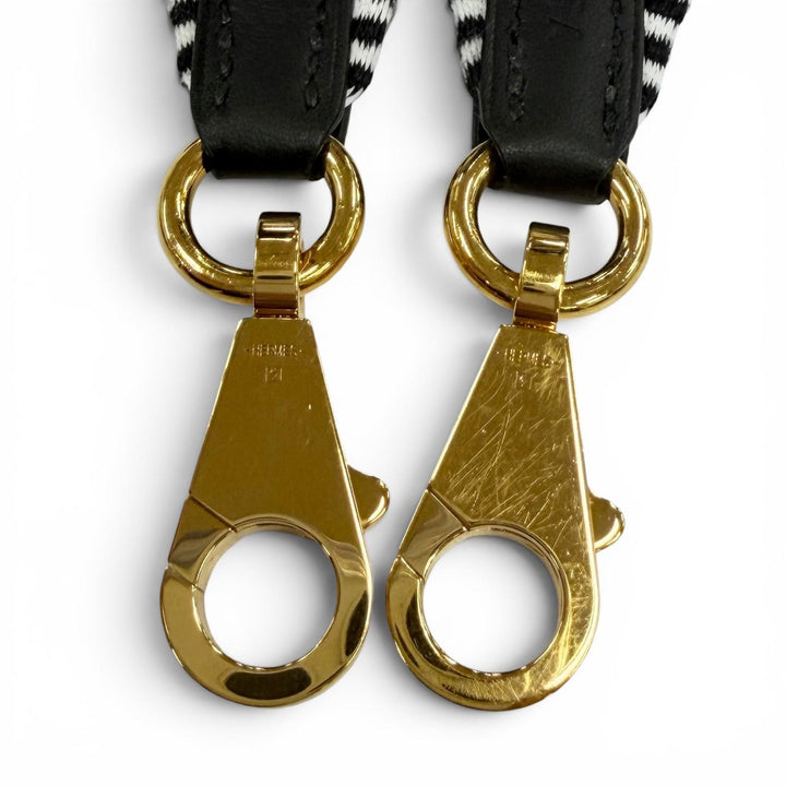 美品☆HERMES エルメス バンドリエール サングル カヴァル 25mm ゴールド金具 ショルダーストラップ ブラック ホワイト B刻印 フランス製