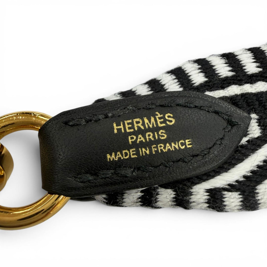 美品☆HERMES エルメス バンドリエール サングル カヴァル 25mm ゴールド金具 ショルダーストラップ ブラック ホワイト B刻印 フランス製