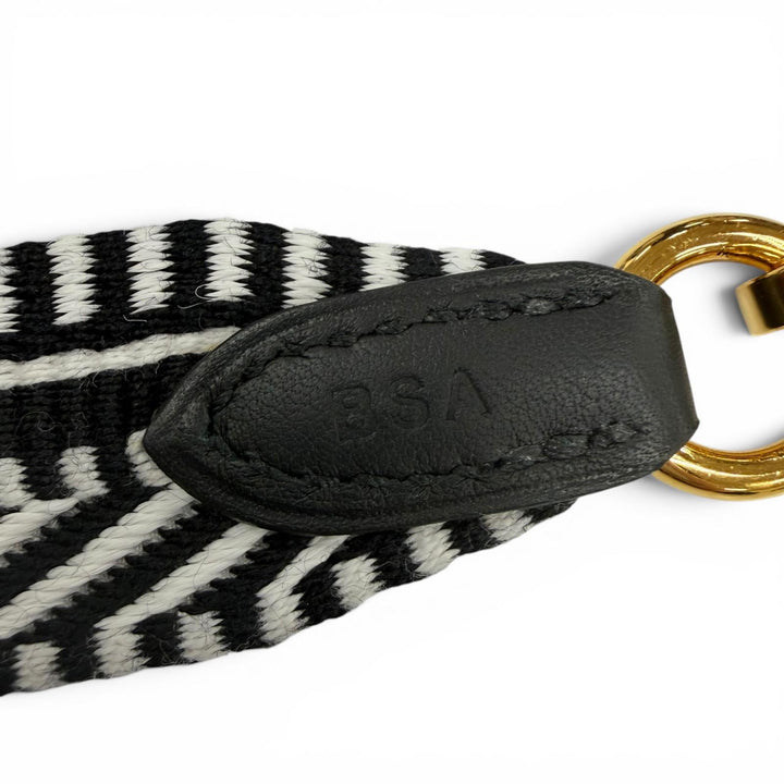 美品☆HERMES エルメス バンドリエール サングル カヴァル 25mm ゴールド金具 ショルダーストラップ ブラック ホワイト B刻印 フランス製