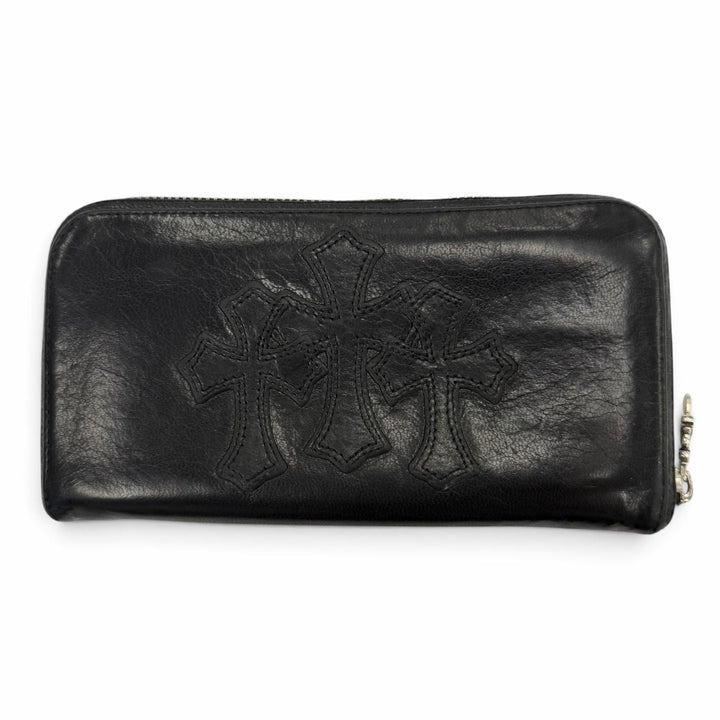 良品▼CHROME HEARTS クロムハーツ REC F 3PTCH/REC-F ZIP レザー 3セメタリークロスパッチ ラウンドファスナー ロングウォレット 長財布
