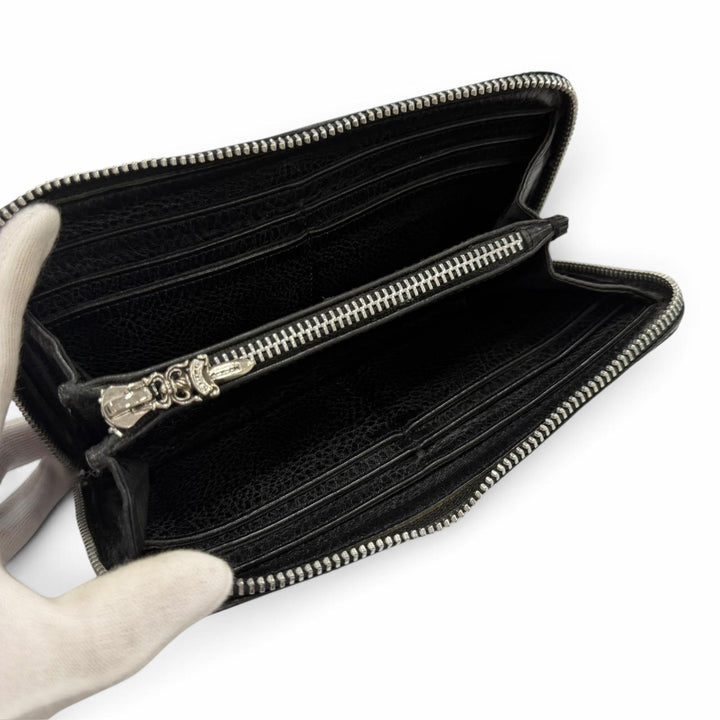 良品▼CHROME HEARTS クロムハーツ REC F 3PTCH/REC-F ZIP レザー 3セメタリークロスパッチ ラウンドファスナー ロングウォレット 長財布
