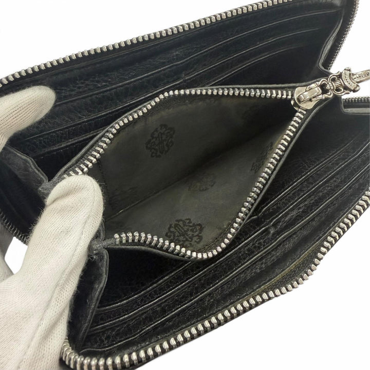 良品▼CHROME HEARTS クロムハーツ REC F 3PTCH/REC-F ZIP レザー 3セメタリークロスパッチ ラウンドファスナー ロングウォレット 長財布