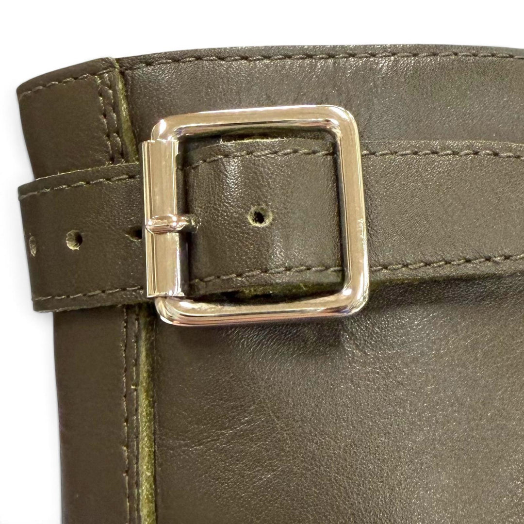 極美品▼CELINE セリーヌ 345983579C BULKY バルキー レザー スタッズロゴ レースアップ ブーツ カーキ 39 イタリア製 メンズ
