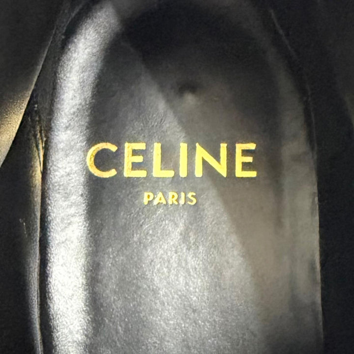 極美品▼CELINE セリーヌ 345983579C BULKY バルキー レザー スタッズロゴ レースアップ ブーツ カーキ 39 イタリア製 メンズ
