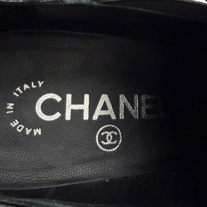 美品★CHANEL シャネル G29562 ココマーク チェーン付 レザー ローファー ブーティ ブラック シルバー金具 36.5 イタリア製 箱付き