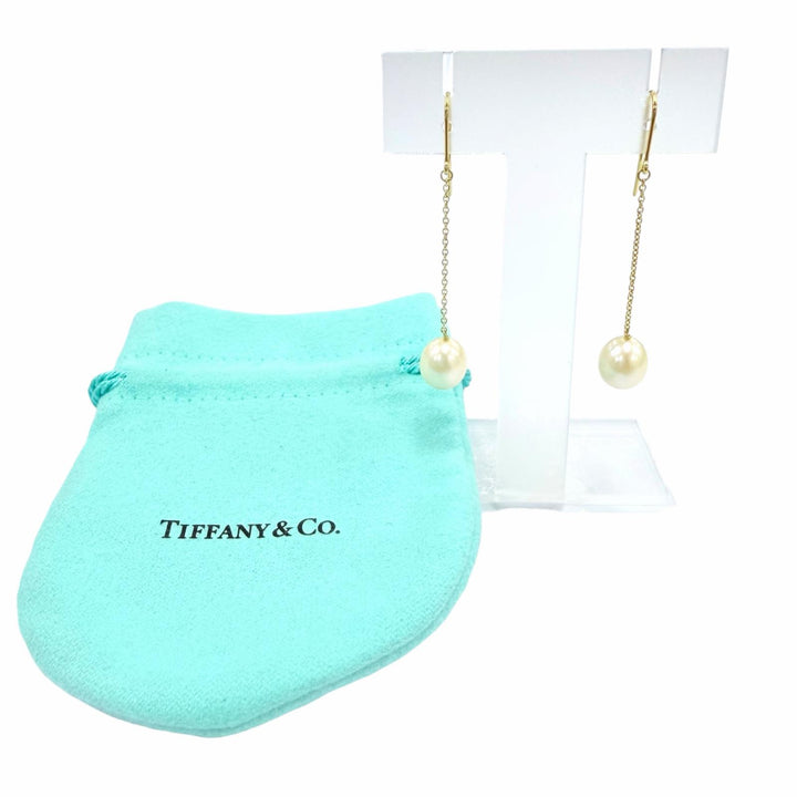美品☆TIFFANY&amp;Co. ティファニー パールバイザヤード ドロップ パール ピアス AU750（YG） フレッシュウォーターパール 重量2.4g