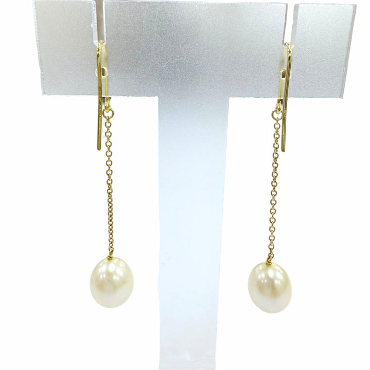 美品☆TIFFANY&amp;Co. ティファニー パールバイザヤード ドロップ パール ピアス AU750（YG） フレッシュウォーターパール 重量2.4g