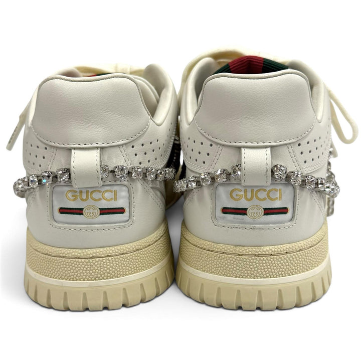 美品★GUCCI グッチ 795453 リウェブ ビジュー付 シェリーライン レザー スニーカー ホワイト 37 イタリア製 レディース 保存袋付き