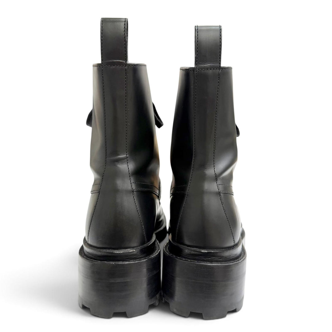 美品△HERMES エルメス 222070Z ファンク シルバー金具 ケリーバックル レースアップ レザー アンクルブーツ ショートブーツ 黒 37.5