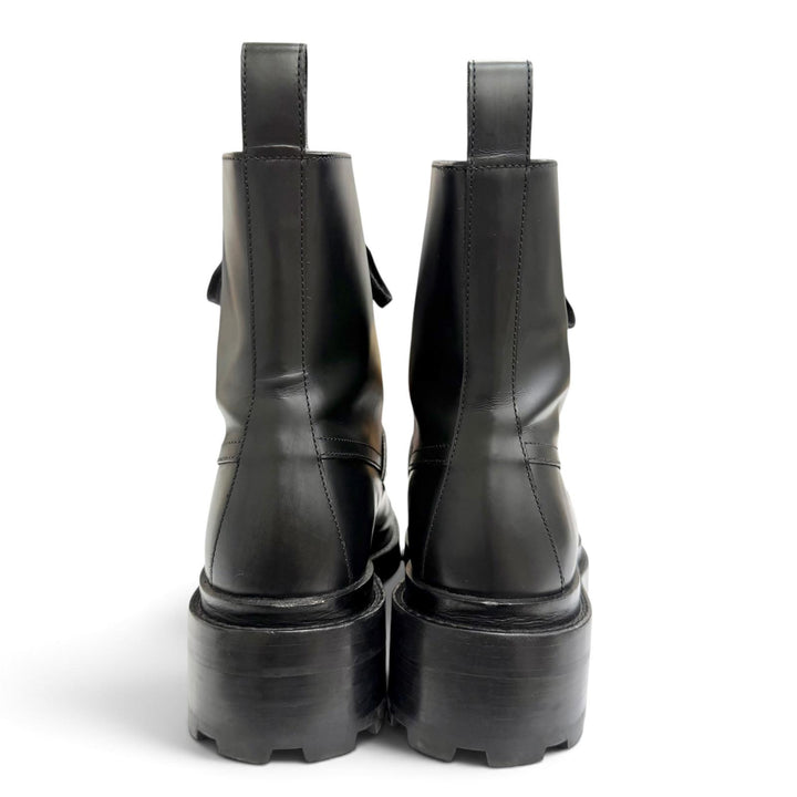 美品△HERMES エルメス 222070Z ファンク シルバー金具 ケリーバックル レースアップ レザー アンクルブーツ ショートブーツ 黒 37.5