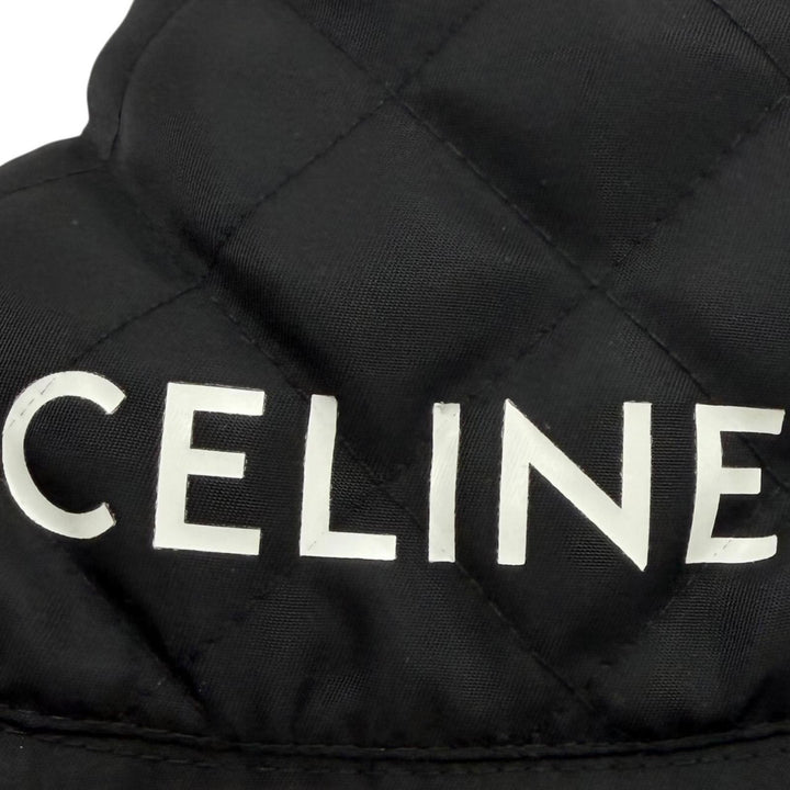 美品▼CELINE セリーヌ 2AUB8930C ロゴプリント キルティング 中綿 帽子 バケット ハット ブラック オレンジ M フランス製 正規品 メンズ