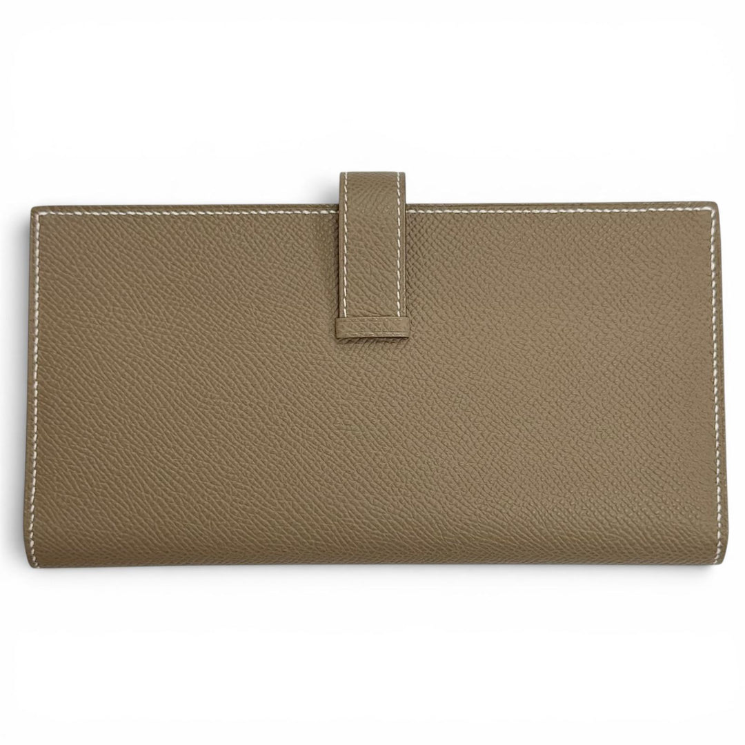 未使用品△HERMES エルメス ベアンスフレ ヴォーエプソン エトゥープ ゴールド金具 二つ折り レザー ロングウォレット 長財布 W刻印 箱付