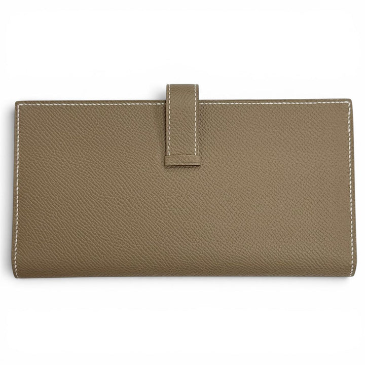 未使用品△HERMES エルメス ベアンスフレ ヴォーエプソン エトゥープ ゴールド金具 二つ折り レザー ロングウォレット 長財布 W刻印 箱付