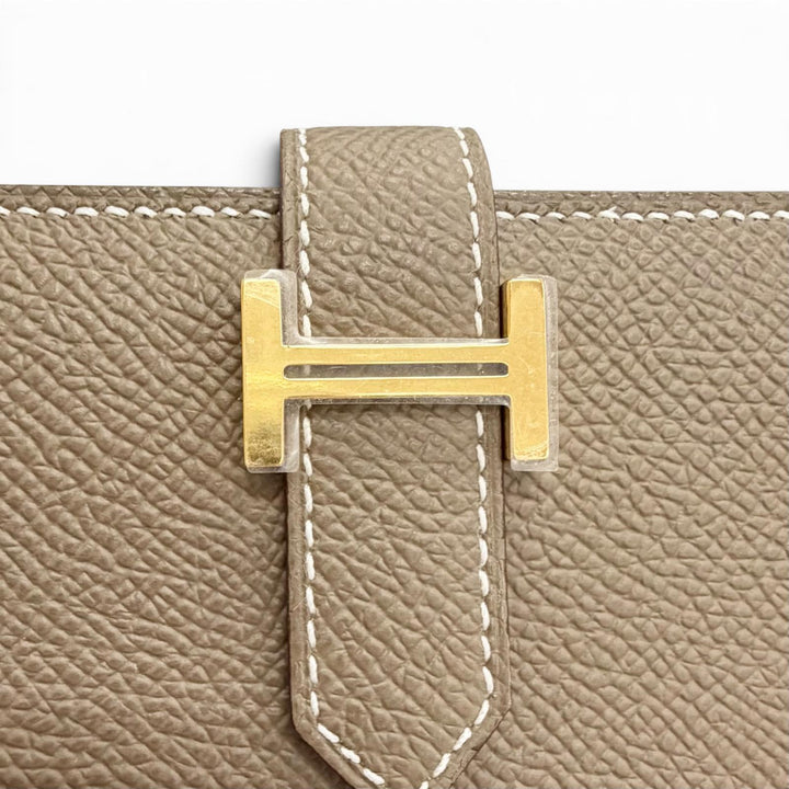 未使用品△HERMES エルメス ベアンスフレ ヴォーエプソン エトゥープ ゴールド金具 二つ折り レザー ロングウォレット 長財布 W刻印 箱付