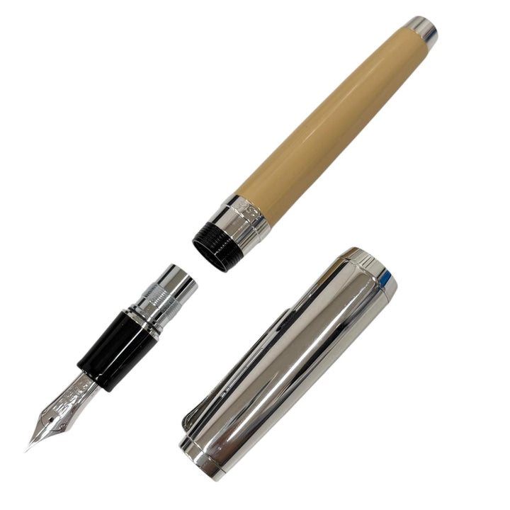 美品□DAKS ダックス シンプソン ペン先21K H-Mニブ(中字) 115周年記念モデル 2009年限定品 キャップ式 万年筆 シルバー ベージュ メンズ