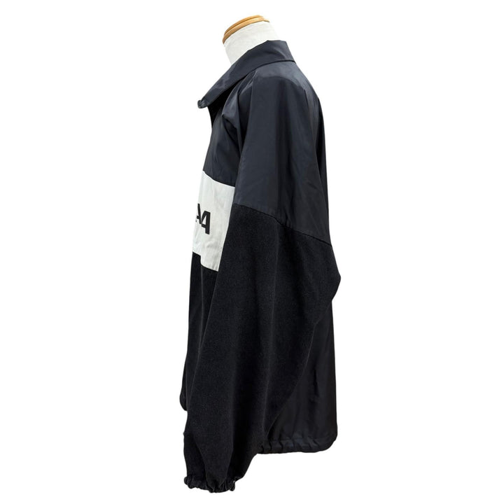 美品▼BALENCIAGA バレンシアガ 529213 ロゴプリント デニム切替 オーバーサイズ ZIPUP ポプリンシャツ トラックジャケット 34 正規品