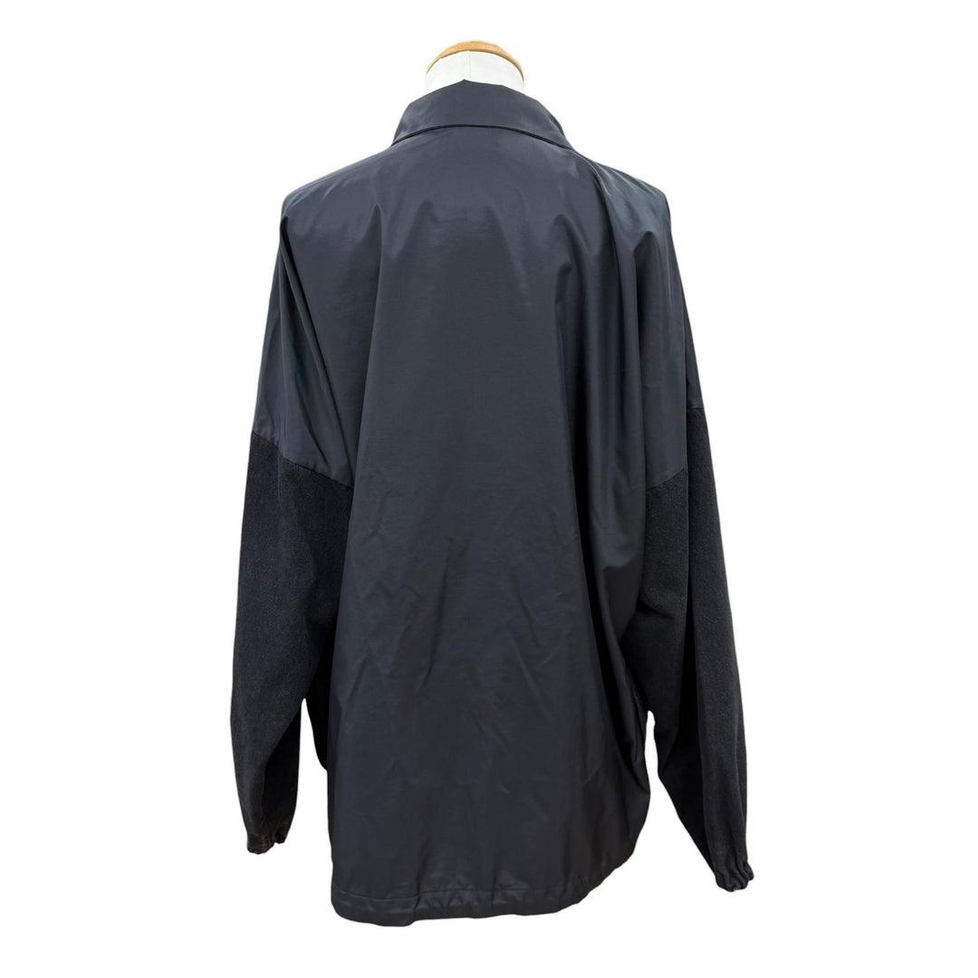 美品▼BALENCIAGA バレンシアガ 529213 ロゴプリント デニム切替 オーバーサイズ ZIPUP ポプリンシャツ トラックジャケット 34 正規品