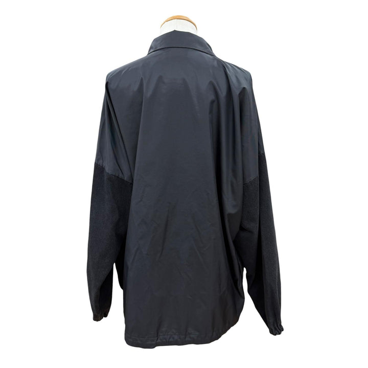 美品▼BALENCIAGA バレンシアガ 529213 ロゴプリント デニム切替 オーバーサイズ ZIPUP ポプリンシャツ トラックジャケット 34 正規品