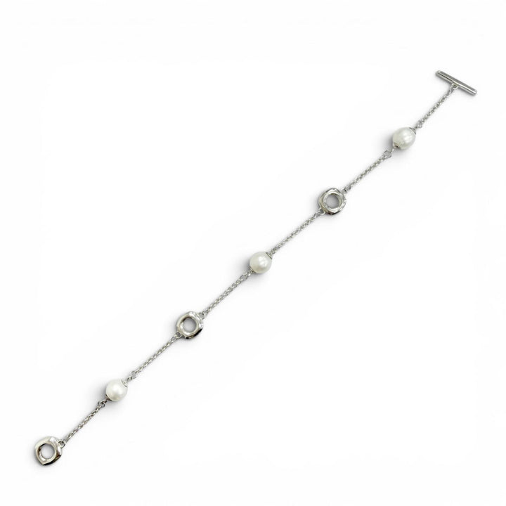 美品△TIFFANY&amp;Co. ティファニー スクエア アンカーチェーン フレッシュウォーターパール ブレスレット 925 重量5.2g レディース