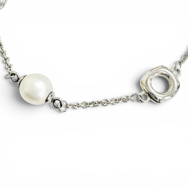 美品△TIFFANY&amp;Co. ティファニー スクエア アンカーチェーン フレッシュウォーターパール ブレスレット 925 重量5.2g レディース