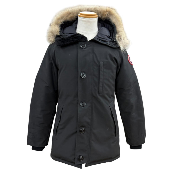 美品▼CANADA GOOSE カナダグース 3438JM Jasper Parka ロゴワッペン ファー フーデッド ダウンジャケット S サザビーリーグ 国内正規品