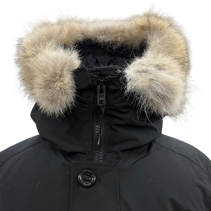 美品▼CANADA GOOSE カナダグース 3438JM Jasper Parka ロゴワッペン ファー フーデッド ダウンジャケット S サザビーリーグ 国内正規品