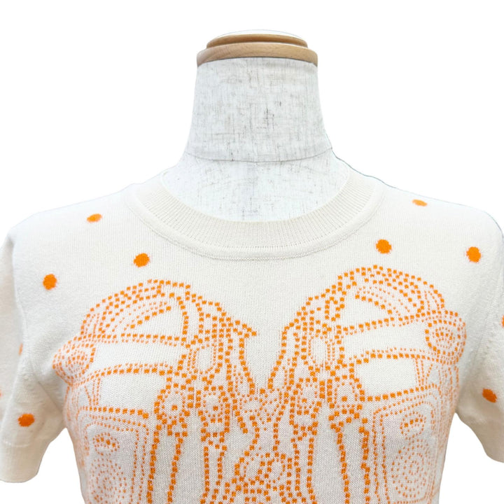 極美品△HERMES エルメス 3E2623D8 カシミヤ BRIDES de GALA ブリッド ドゥ ガラ ドット柄 半袖ニット ベージュ オレンジ 36 正規品 伊製
