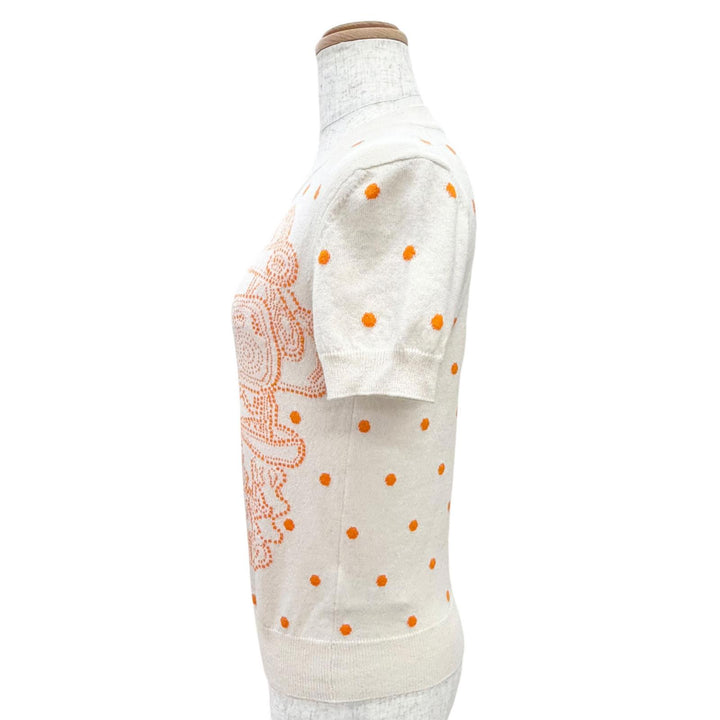 極美品△HERMES エルメス 3E2623D8 カシミヤ BRIDES de GALA ブリッド ドゥ ガラ ドット柄 半袖ニット ベージュ オレンジ 36 正規品 伊製