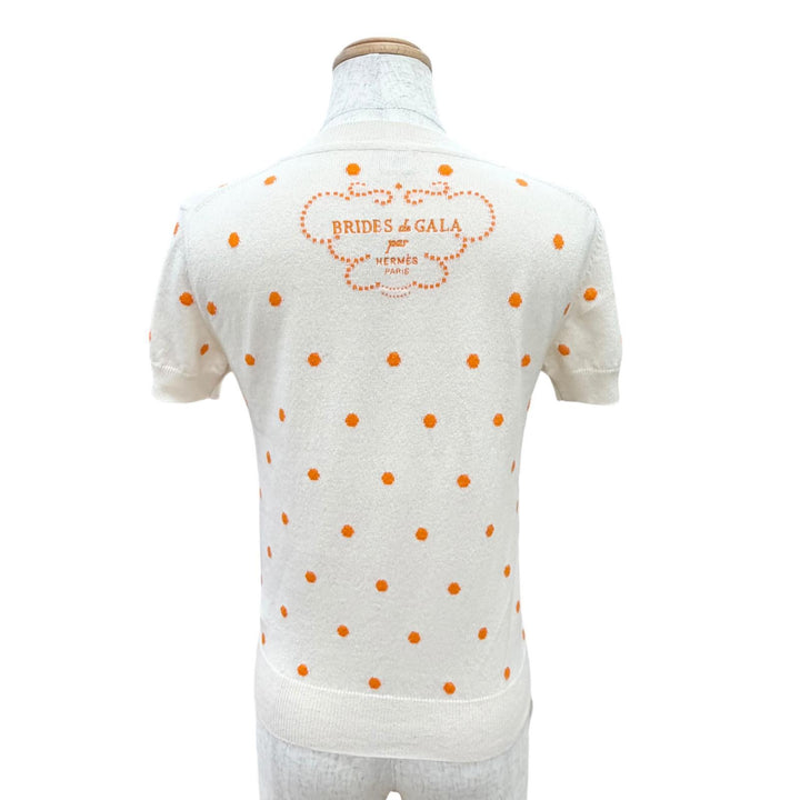 極美品△HERMES エルメス 3E2623D8 カシミヤ BRIDES de GALA ブリッド ドゥ ガラ ドット柄 半袖ニット ベージュ オレンジ 36 正規品 伊製