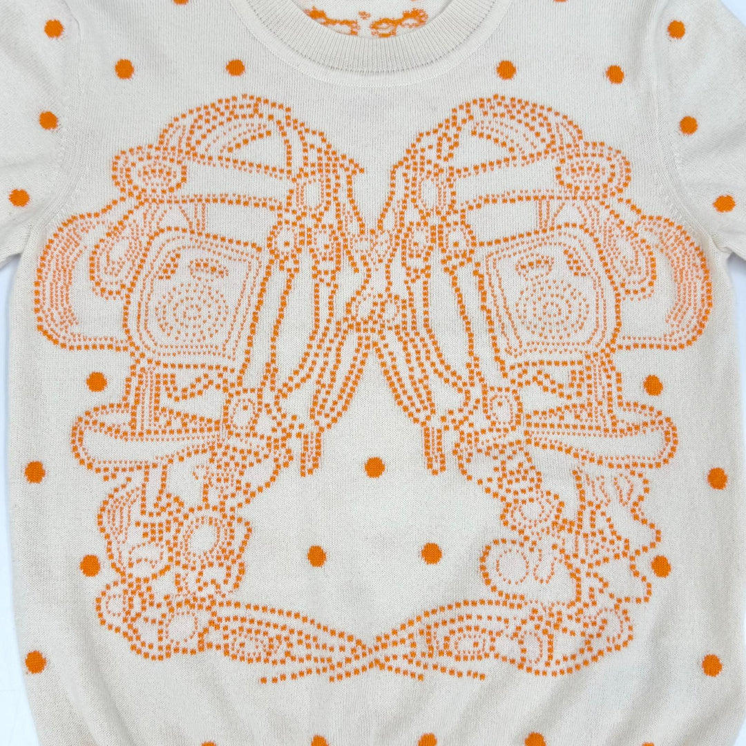 極美品△HERMES エルメス 3E2623D8 カシミヤ BRIDES de GALA ブリッド ドゥ ガラ ドット柄 半袖ニット ベージュ オレンジ 36 正規品 伊製