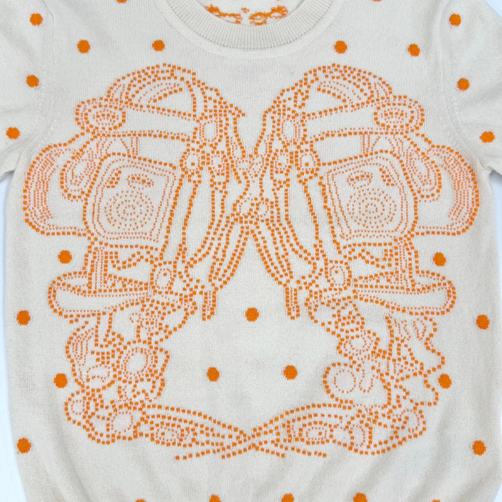 極美品△HERMES エルメス 3E2623D8 カシミヤ BRIDES de GALA ブリッド ドゥ ガラ ドット柄 半袖ニット ベージュ オレンジ 36 正規品 伊製