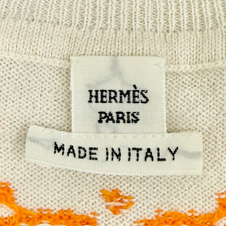 極美品△HERMES エルメス 3E2623D8 カシミヤ BRIDES de GALA ブリッド ドゥ ガラ ドット柄 半袖ニット ベージュ オレンジ 36 正規品 伊製