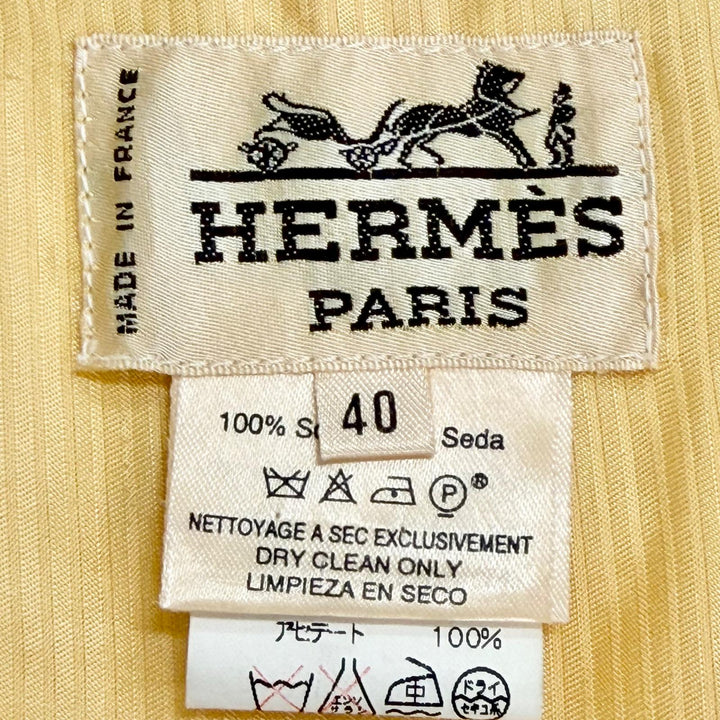 美品△HERMES エルメス ヴィンテージ シルク100％ PRIERES AU VENT 風の中の祈り ロゴボタン ジレ ベスト マルチカラー 40 仏製 正規品