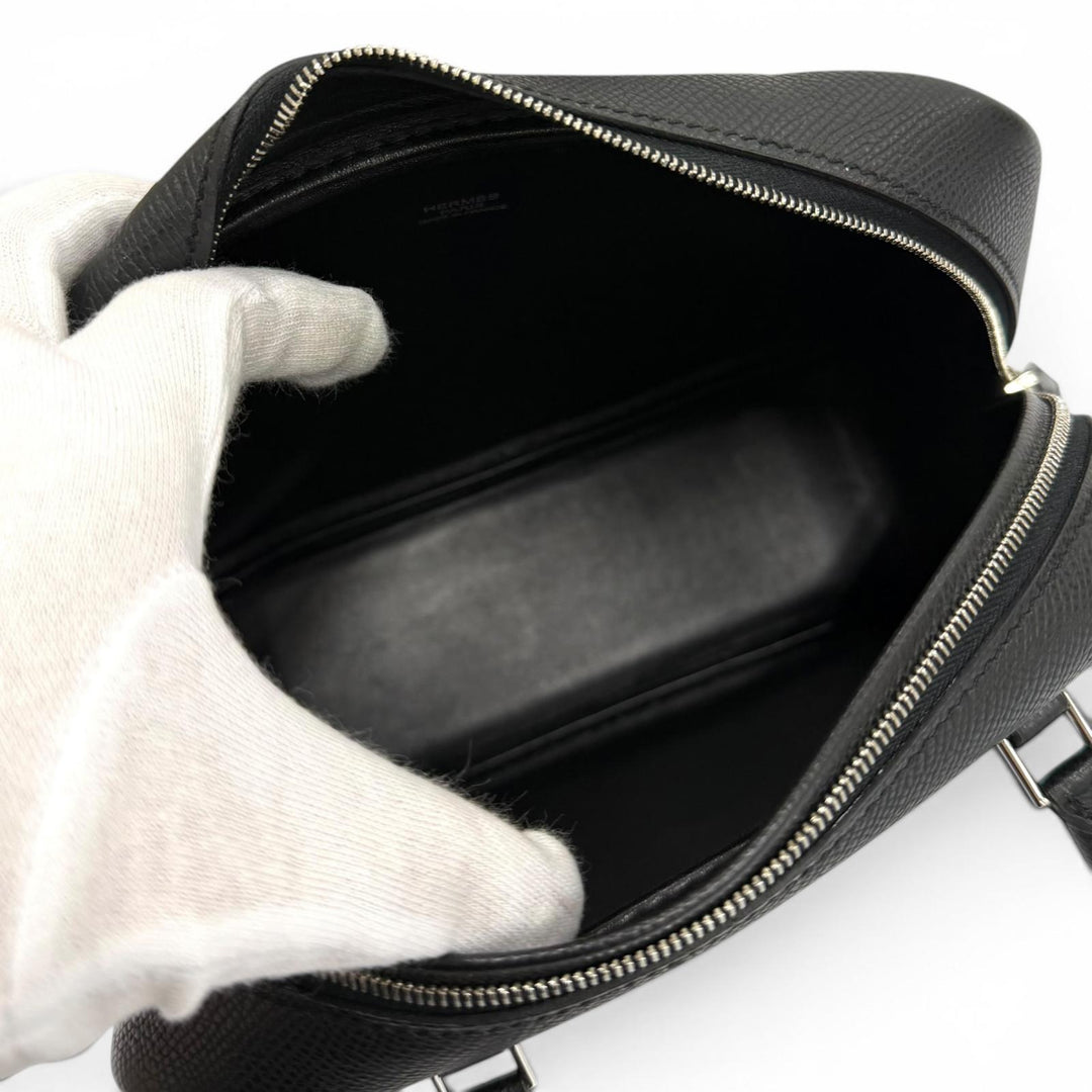 極美品★HERMES エルメス プリュム ミニ 20 ブラック ヴォーエプソン シルバー金具 ロゴZIP ハンドバッグ □M刻印 フランス製 レディース